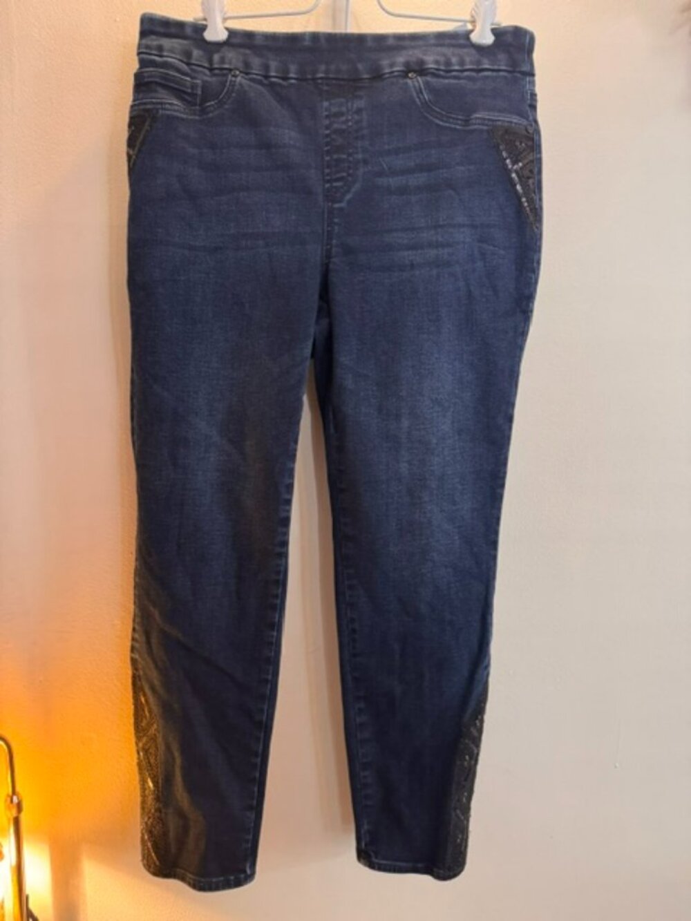 Chico's Soutache Sequined Pull-On Stretch Denim Jeggings, embroidered